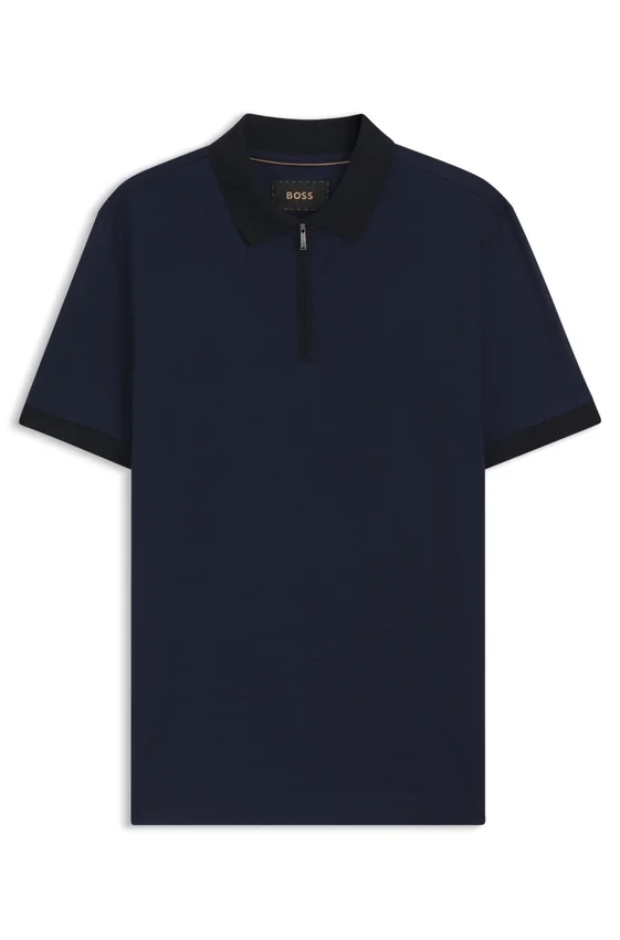 Regular-fit polo shirt in wool with zipper placket Regular-fit polo shirt in wool with zipper placket