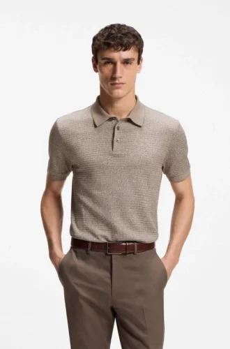 Regular-fit polo shirt with micro mouliné finish