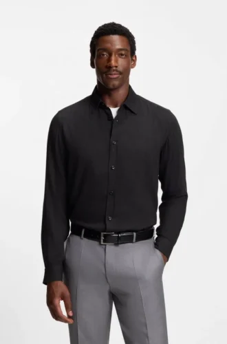 Regular-fit shirt in cotton-blend flannel