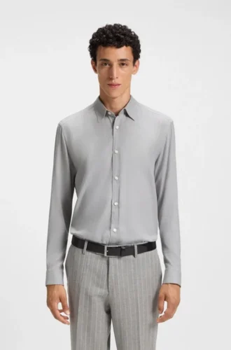 Regular-fit shirt in cotton-blend flannel