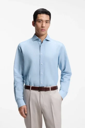 Regular-fit shirt in Italian-made linen and cotton