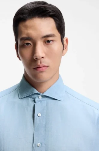 Regular-fit shirt in Italian-made linen and cotton