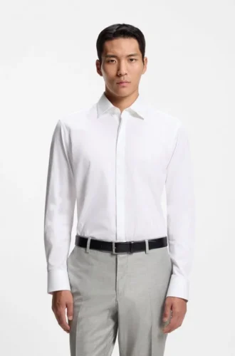 Regular-fit shirt in Italian monogrammed cotton