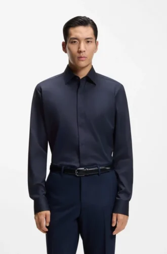 Regular-fit shirt in Italian monogrammed cotton