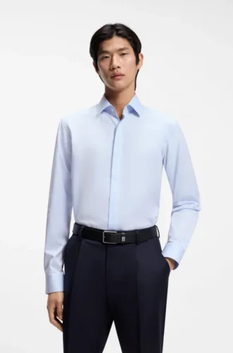 Regular-fit shirt in Italian monogrammed cotton