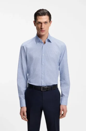Regular-fit shirt in printed stretch cotton