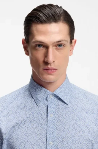 Regular-fit shirt in printed stretch cotton