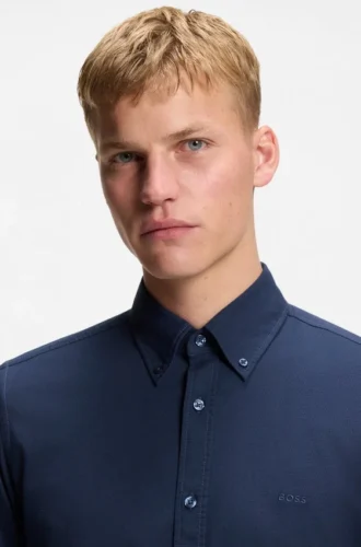 Regular-fit shirt in stretch-cotton dobby
