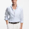 Regular-fit shirt in striped linen