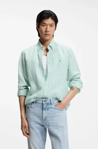 Regular-fit shirt in striped linen