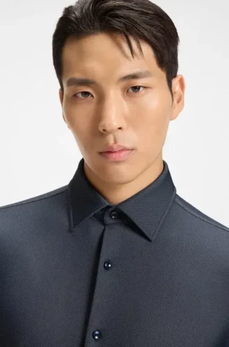 Regular-fit shirt in structured stretch jersey