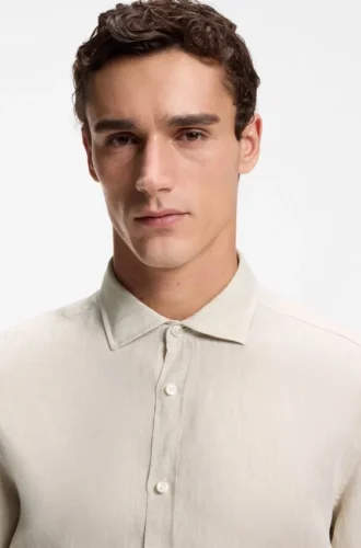 Regular-fit shirt in washed linen