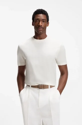 Regular-fit T-shirt in cotton with raised jacquard structure