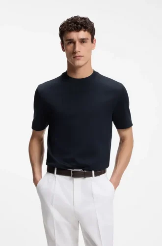 Regular-fit T-shirt in cotton with raised jacquard structure