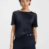 Regular-fit T-shirt with stretch-silk front