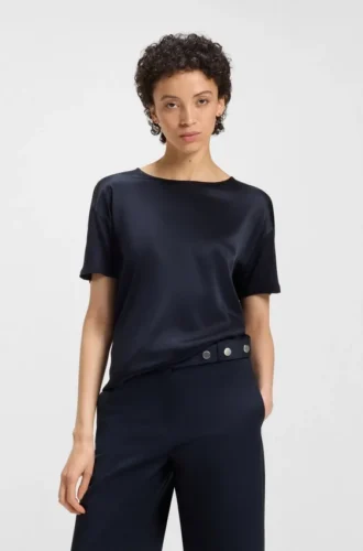 Regular-fit T-shirt with stretch-silk front