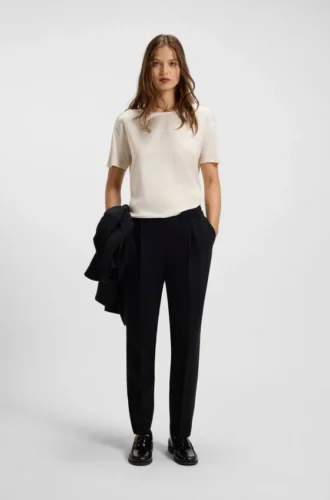Regular-fit T-shirt with stretch-silk front