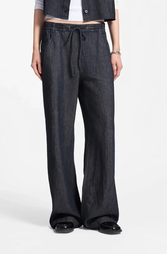 Regular-fit trousers in lightweight denim with drawstring waist Regular-fit trousers in lightweight denim with drawstring waist