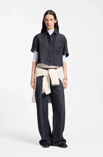 Regular-fit trousers in lightweight denim with drawstring waist