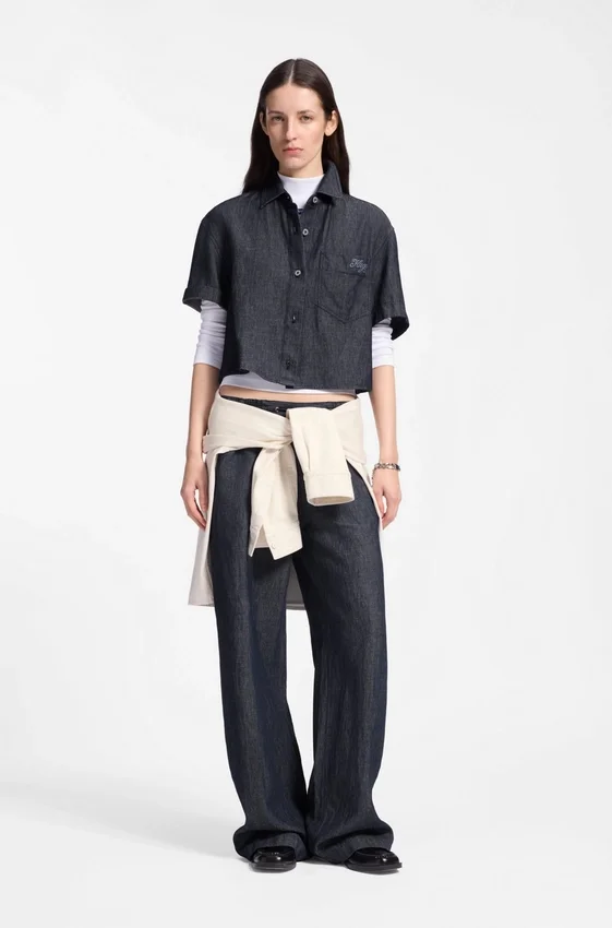 Regular-fit trousers in lightweight denim with drawstring waist Regular-fit trousers in lightweight denim with drawstring waist