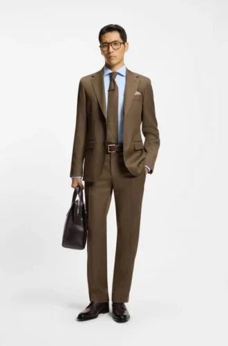 Regular-fit trousers in virgin and textured wool