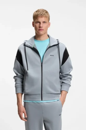 Regular-fit zip-up sweatshirt in spacer pique