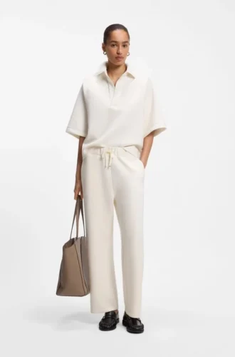 Relaxed-fit barrel-leg pants in double-layer scuba jersey