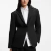 Relaxed-fit blazer in seersucker with chain belt