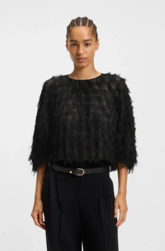 Relaxed-fit blouse in feather jacquard