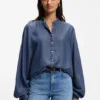 Relaxed-fit blouse with stand collar