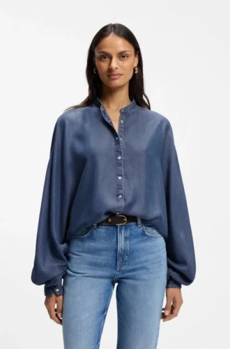 Relaxed-fit blouse with stand collar