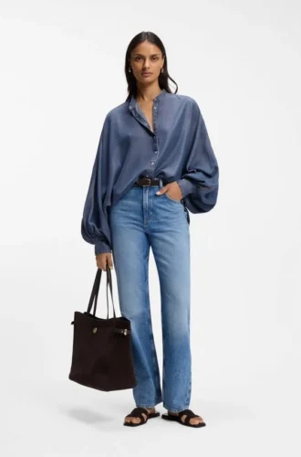 Relaxed-fit blouse with stand collar