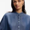 Relaxed-fit blouse with stand collar