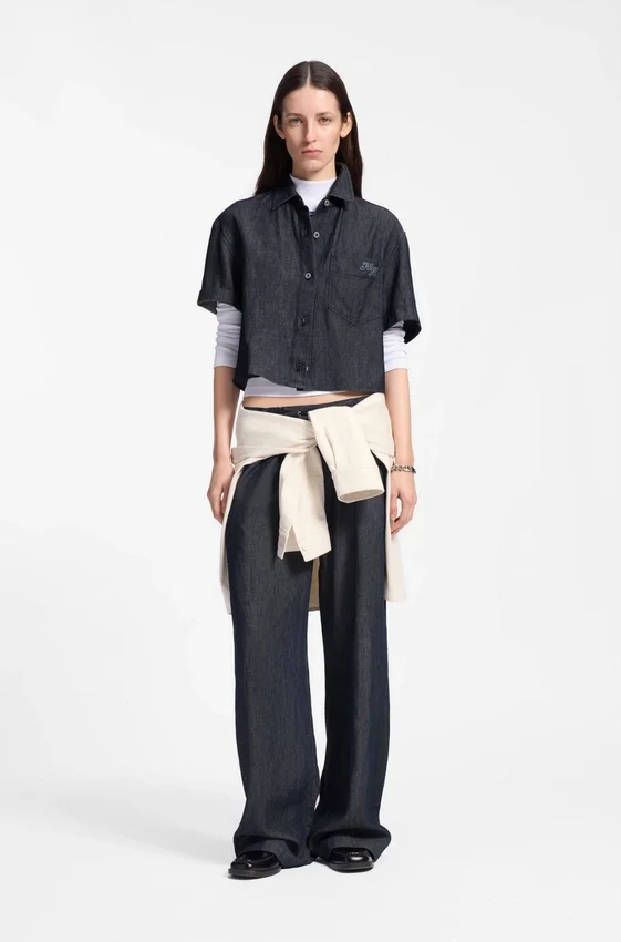 Relaxed-fit cropped blouse in lightweight denim Relaxed-fit cropped blouse in lightweight denim