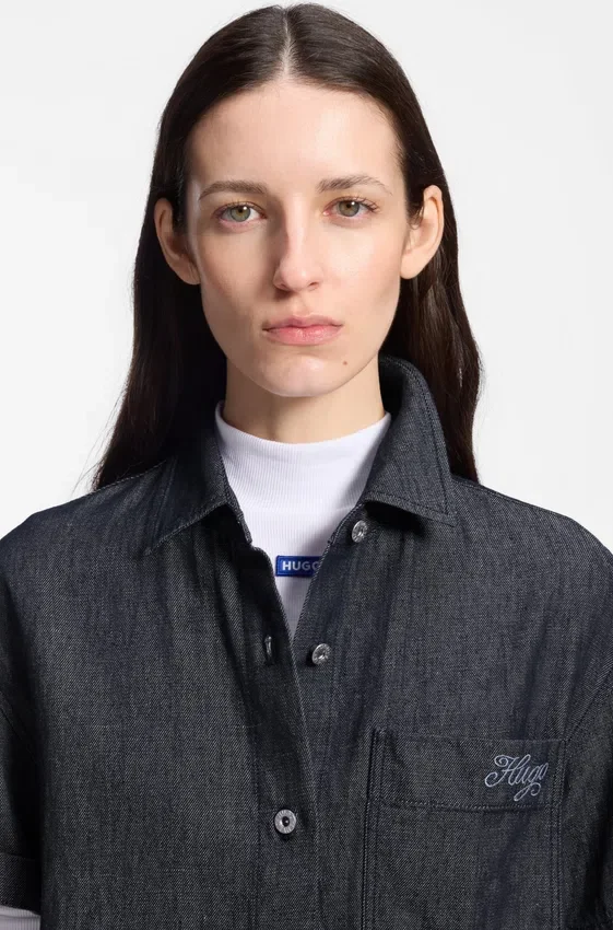 Relaxed-fit cropped blouse in lightweight denim Relaxed-fit cropped blouse in lightweight denim
