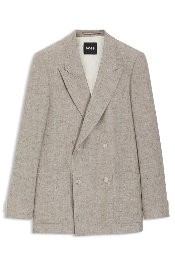 Relaxed-fit double-breasted blazer with micro pattern Relaxed-fit double-breasted blazer with micro pattern