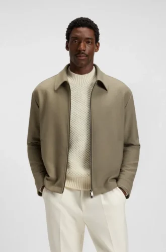 Relaxed-fit jacket in stretch fabric with wing collar