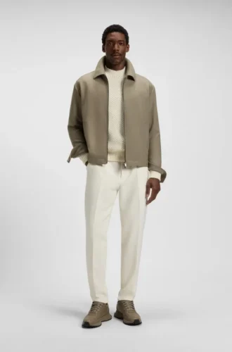 Relaxed-fit jacket in stretch fabric with wing collar