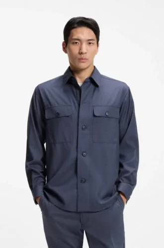 Relaxed-fit overshirt in washable virgin wool