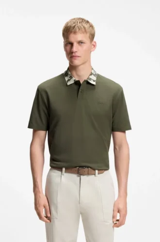 Relaxed-fit polo with jacquard collar