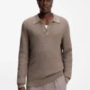 Relaxed-fit sweater in structured cotton with polo collar