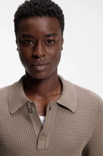 Relaxed-fit sweater in structured cotton with polo collar