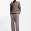 Relaxed-fit sweater in structured cotton with polo collar