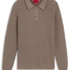 Relaxed-fit sweater in structured cotton with polo collar