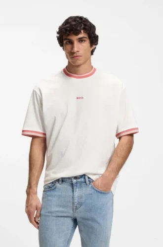 Relaxed-fit T-shirt in cotton with striped trims