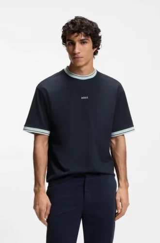 Relaxed-fit T-shirt in cotton with striped trims