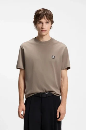Relaxed-fit T-shirt in interlock cotton with embroidered shoulders