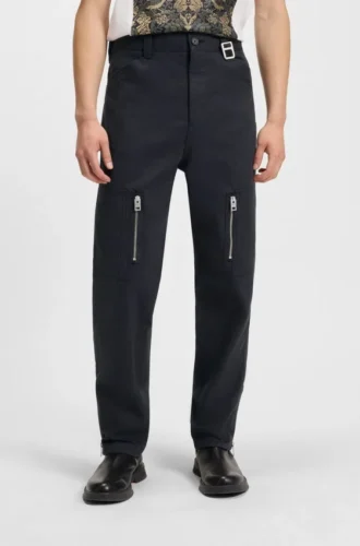 Relaxed-fit trousers in mercerised herringbone cotton
