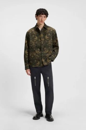 Relaxed-fit trousers in mercerised herringbone cotton