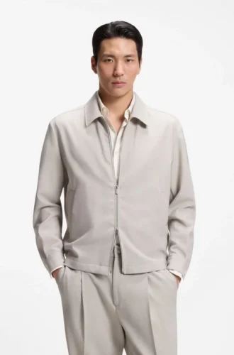 Relaxed-fit zip-up jacket in patterned virgin wool